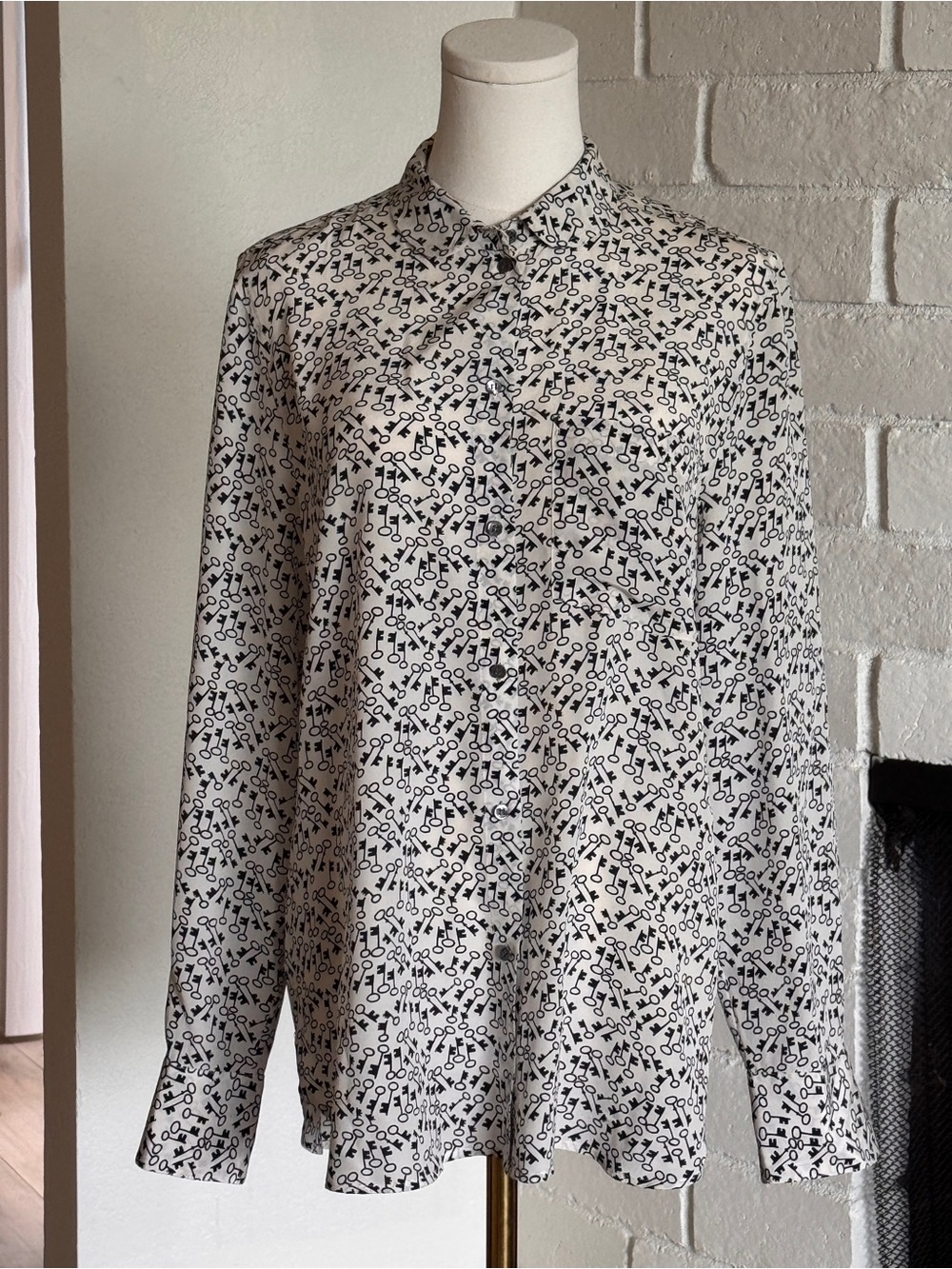 J.Crew 100% Silk Key Print Button Front Blouse – Size 10